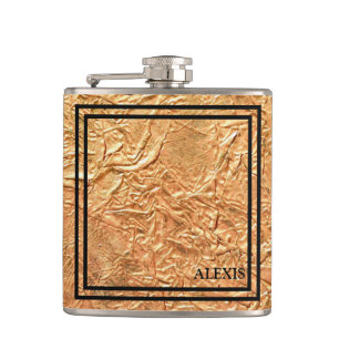 Stylish Gold Black Personalised Hip Flask