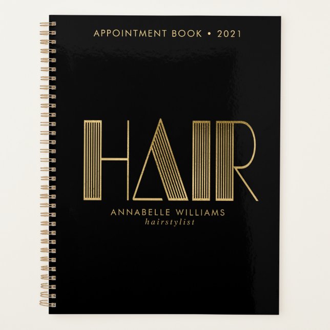 Stylish Gold & Black Typography Hairstylist Planner (Front)