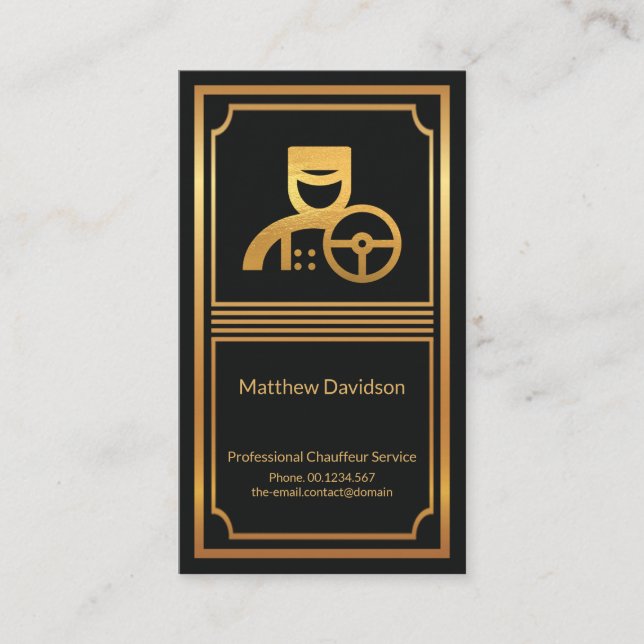 Stylish Gold Border Frame Chauffeur Private Driver Business Card (Front)