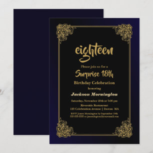 Stylish Gold Border Surprise 18th Birthday Party Invitation