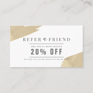 Stylish Gold Brush Strokes Hair Salon Referral Business Card