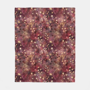 Stylish gold burgundy abstract floral pattern fleece blanket