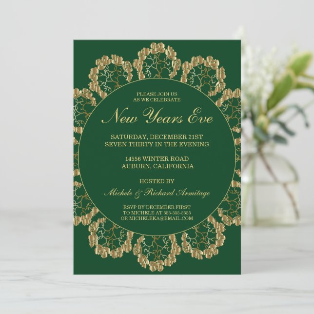 Stylish Gold Celebration New Years Invitation (Standing Front)