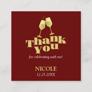 Stylish Gold Champagne Burgundy Birthday Thank You Enclosure Card