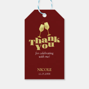 Stylish Gold Champagne Burgundy Birthday Thank You Gift Tags