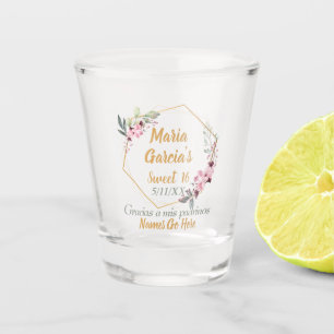 Stylish Gold Cherry Blossom Sweet 16 Personalised Shot Glass