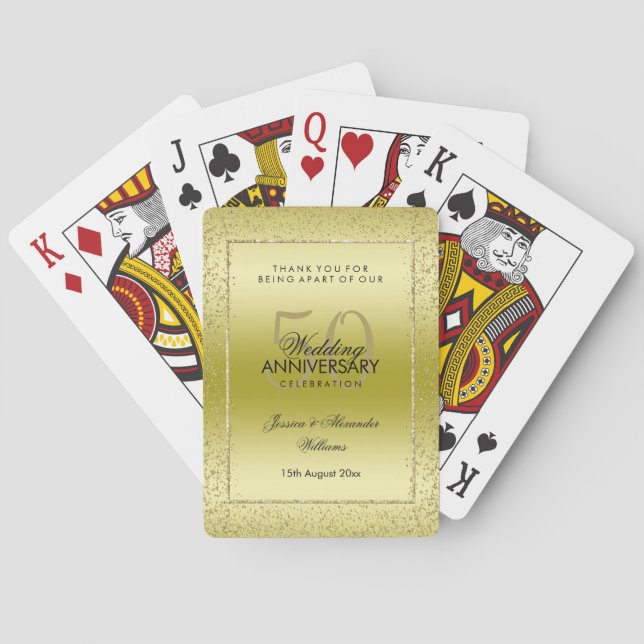 Stylish Gold Confetti 50th Golden Wedding Playing Cards (Back)
