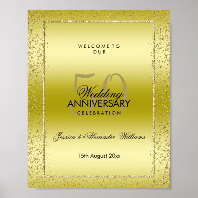 Stylish Gold Confetti 50th Golden Wedding  Poster (Front)
