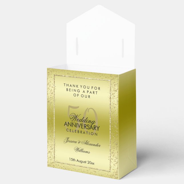 Stylish Gold Confetti 50th Wedding Thank You Favou Favour Box (Opened)