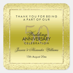 Stylish Gold Confetti 50th Wedding Thank You  Square Sticker