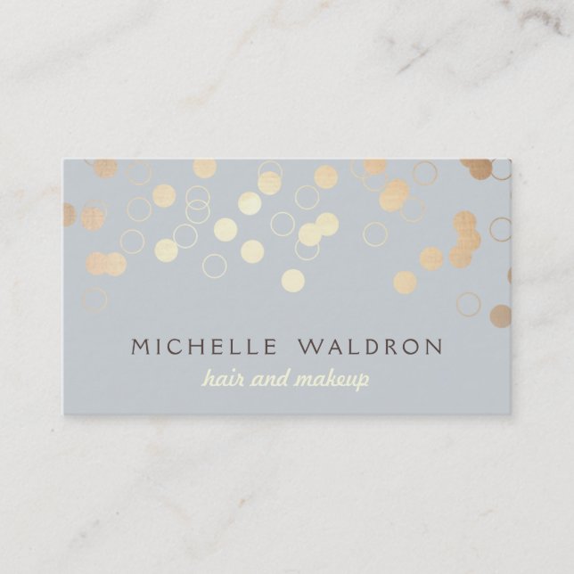 Stylish Gold Confetti Beauty Makeup Artist Grey Business Card (Front)