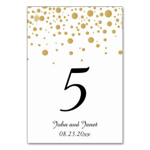 Stylish Gold Confetti Dots 2   White Background Table Number