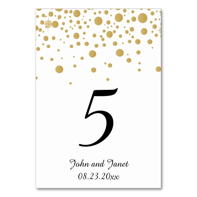 Stylish Gold Confetti Dots 2 | White Background Table Number (Front)