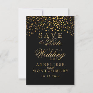 Stylish Gold Confetti Dots   Black Save The Date