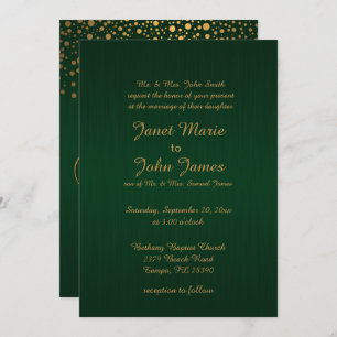 Stylish Gold Confetti Dots   Dark Green Invitation