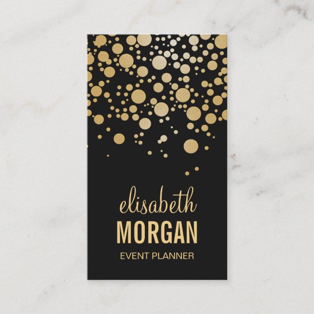 Stylish Gold Confetti Dots - Modern Beauty Black Business Card (Front)
