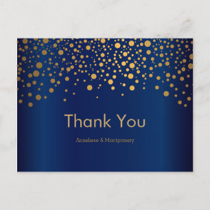 Stylish Gold Confetti Dots   Navy Blue Postcard