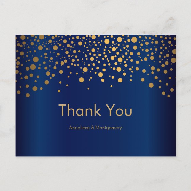 Stylish Gold Confetti Dots | Navy Blue Postcard (Front)