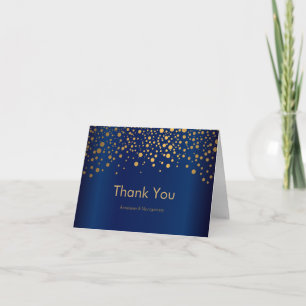 Stylish Gold Confetti Dots   Navy Blue Satin Thank You Card