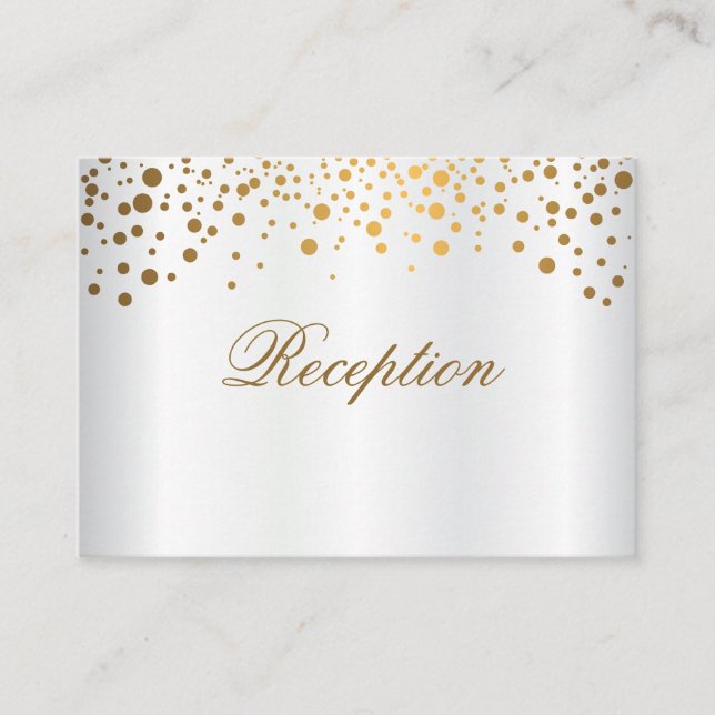 Stylish Gold Confetti Dots on White Satin Enclosure Card (Front)