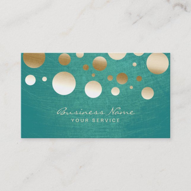 Stylish Gold Confetti Dots Turquoise Business Card (Front)