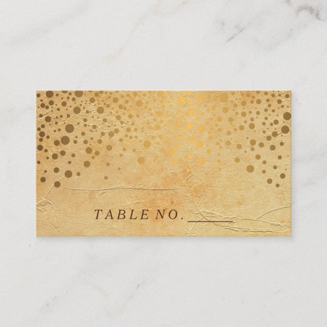 Stylish Gold Confetti Dots | Vintage  Place Cards (Front)