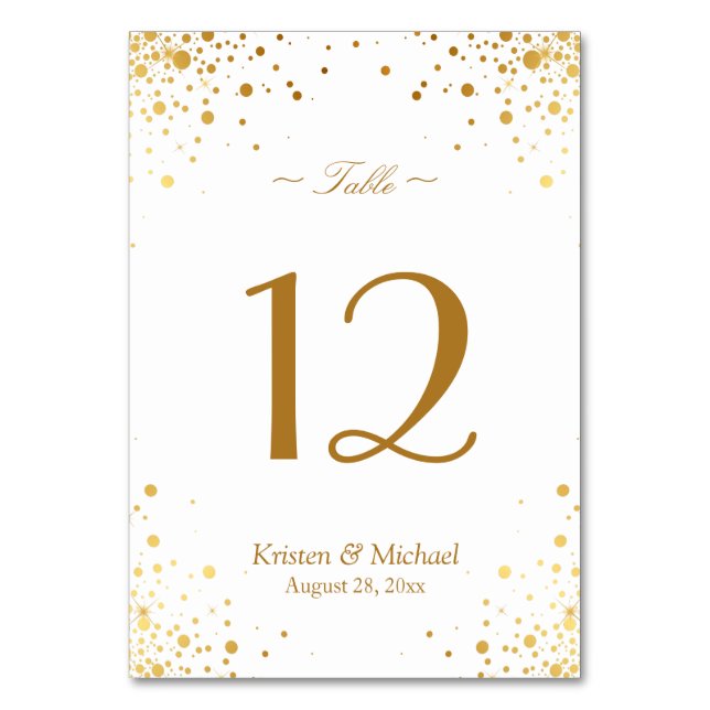 Stylish Gold Confetti Dots Wedding Table Number (Front)