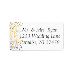 Stylish Gold Confetti Dots   White Background Label