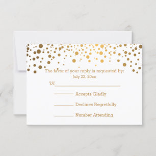 Stylish Gold Confetti Dots   White RSVP Card