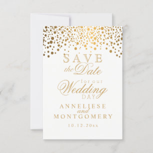 Stylish Gold Confetti Dots White Save The Date