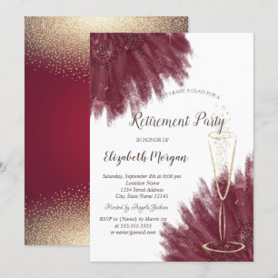 Stylish Gold Confetti Wine Glass Burgundy Invitation