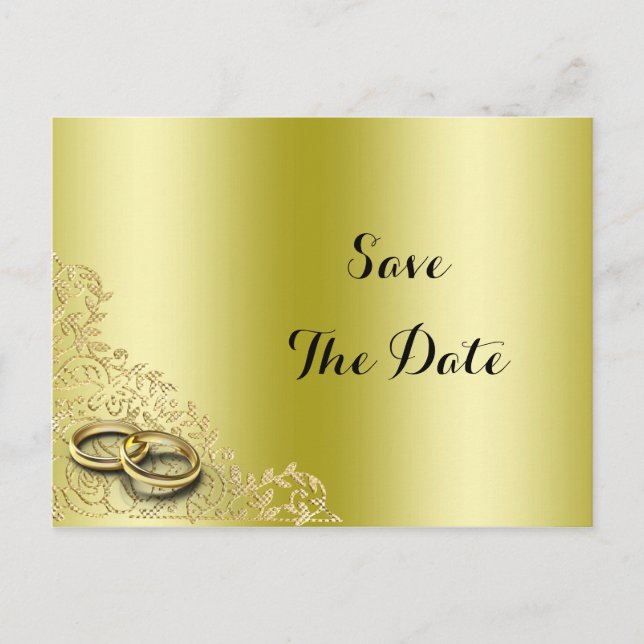 Stylish Gold Decorative & Rings Wedding Invitation Postcard (Front)