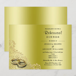 Stylish Gold Decorative & Rings Wedding Rehearsal Invitation