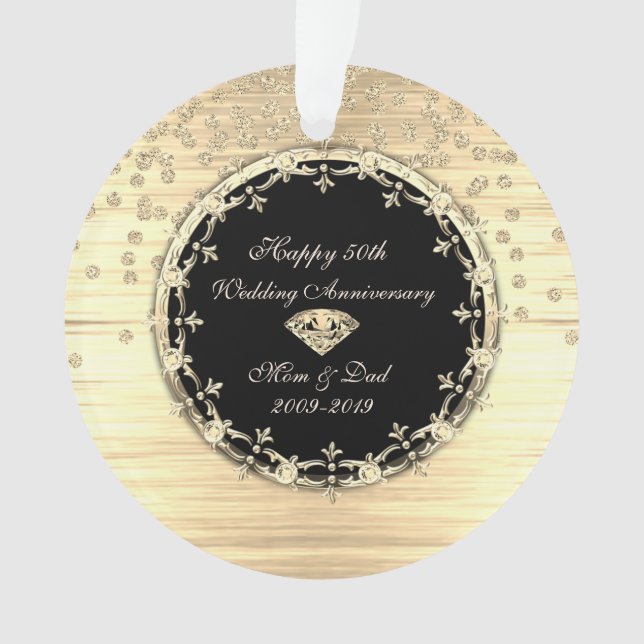 Stylish Gold Diamonds 50th Wedding Anniversary Ornament (Front)