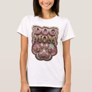 Stylish Gold DOG MOM 3D Text Art T-Shirt