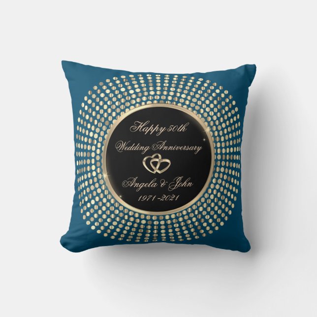 Stylish Gold Dots 50th Wedding Anniversary  Cushion (Front)
