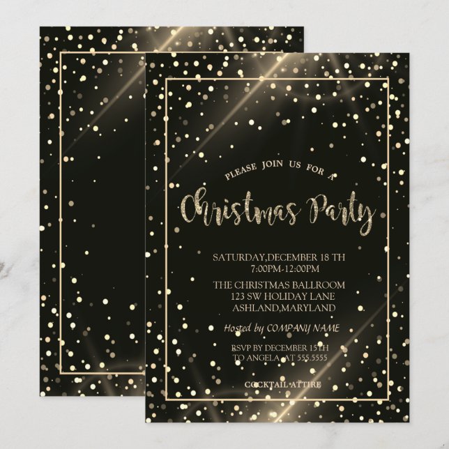 Stylish Gold Dots Company Christmas Party Invitation (Front/Back)
