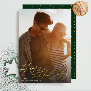 Stylish Gold Elegant Happiest Christmas Photo Foil Holiday Card