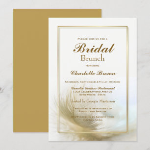 Stylish Gold Feather Bridal Brunch Invitation