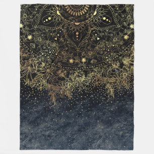 Stylish Gold floral mandala and confetti Fleece Blanket