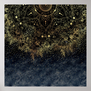 Stylish Gold floral mandala and confetti Poster