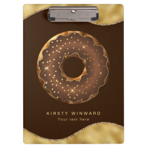 Stylish Gold Foil and Brown Sparkly Doughnut Clipboard