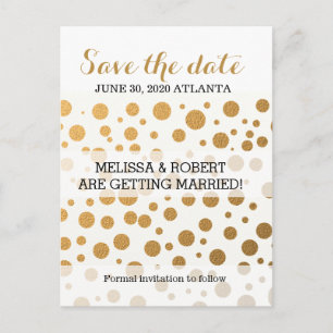 Stylish Gold Foil Confetti Dots Save the Date Announcement Postcard