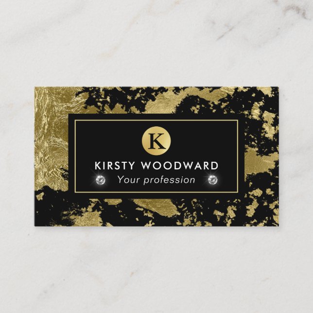 Stylish Gold Foil Flakes on Black Background Business Card (Front)