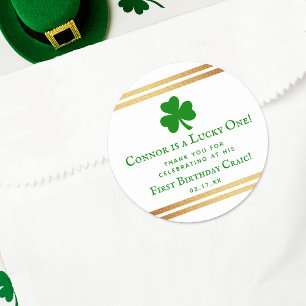Stylish Gold Foil St. Patrick's 1st Birthday Favou Classic Round Sticker