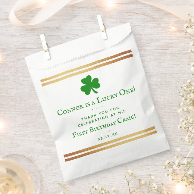 Stylish Gold Foil St. Patrick's Day 1st Birthday Favour Bags (Clipped)