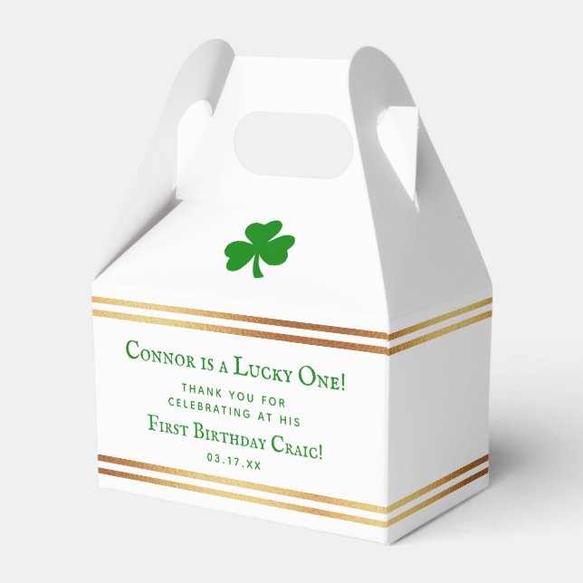 Stylish Gold Foil St. Patrick's Day 1st Birthday Favour Box (Front Side)