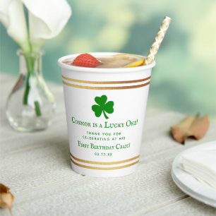 Stylish Gold Foil St. Patrick's Day 1st Birthday Paper Cups