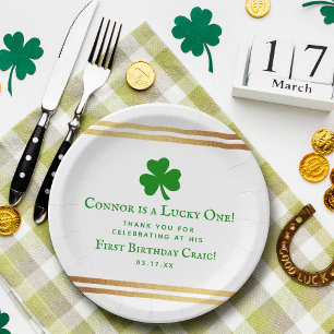 Stylish Gold Foil St. Patrick's Day 1st Birthday Paper Plate