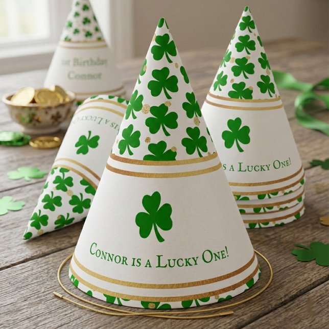 Stylish Gold Foil St. Patrick's Day 1st Birthday Party Hat (Creator Uploaded)